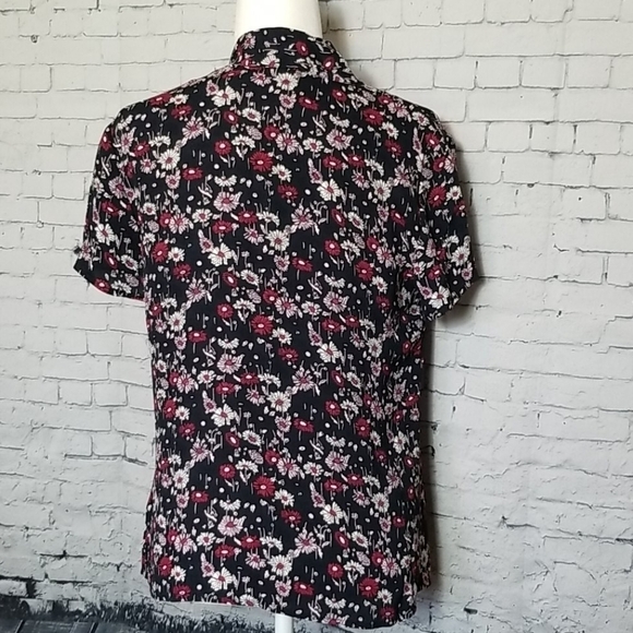 BROOKS Brothers Navy & Pink Floral Top with asymmetrical tie neckline Size 10 - Picture 5 of 10